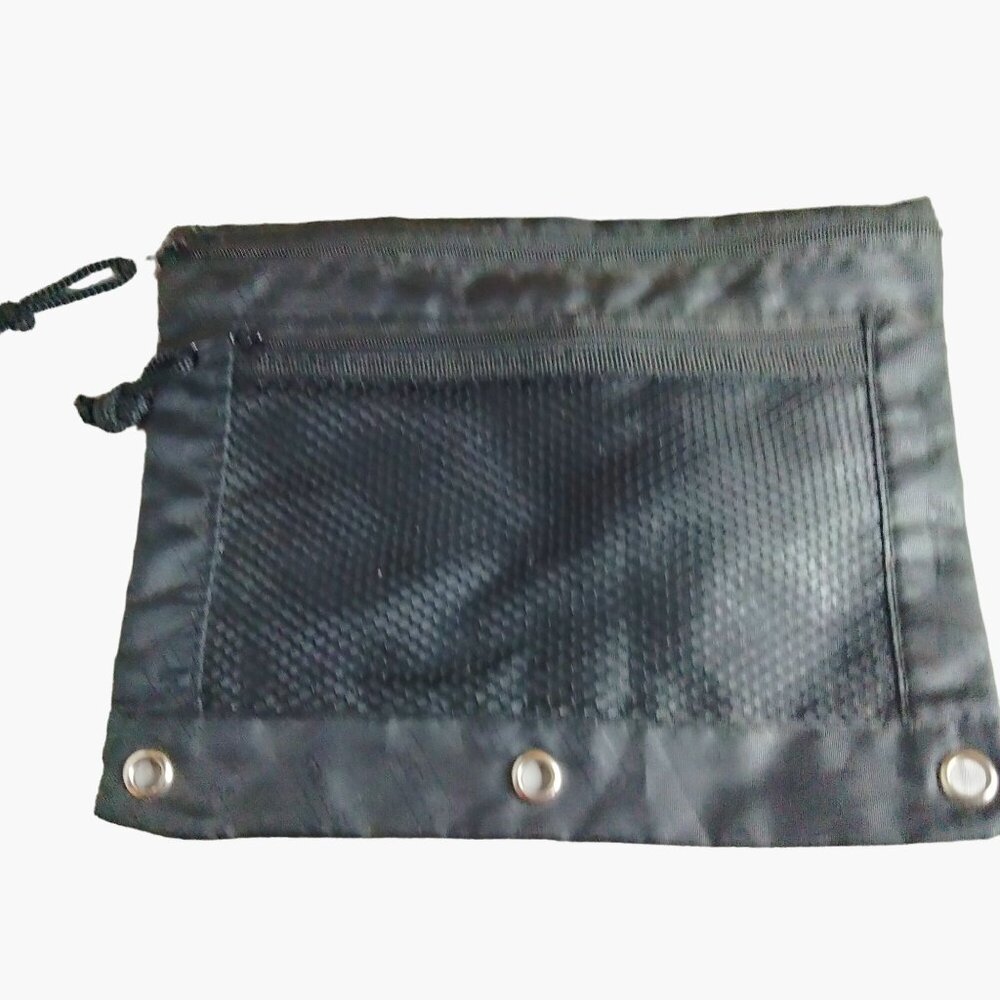 Staples Pencil Case Black Nylon Zippered Utility Pouch 2 Compartment Grommets